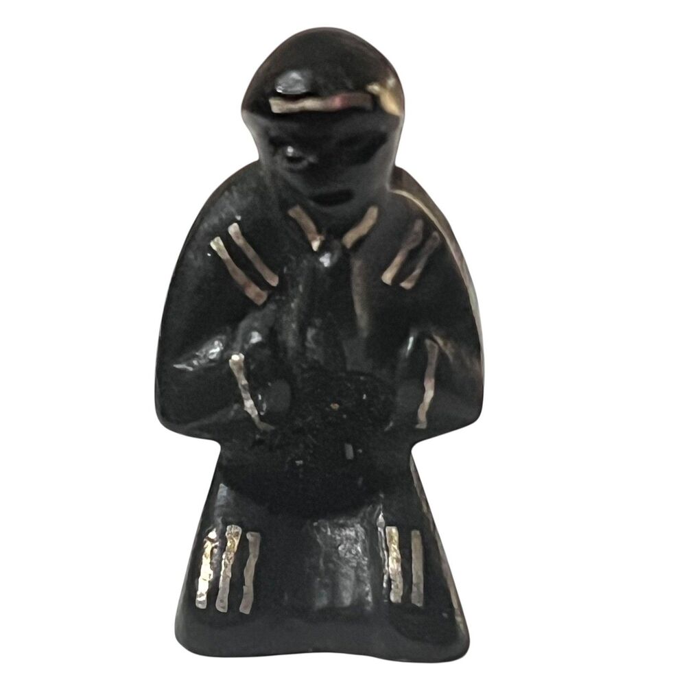 Vintage Stone Carved Kneeling Monk Figurine Statue Religious Praying Altar Decor
